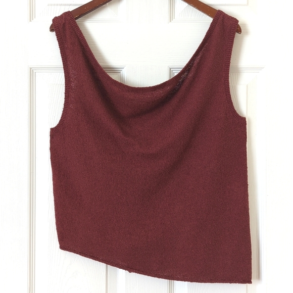 Free People Beach Asymmetrical Knit Scoop Neck Tie Back Tank Top Burgundy XS - Picture 1 of 12
